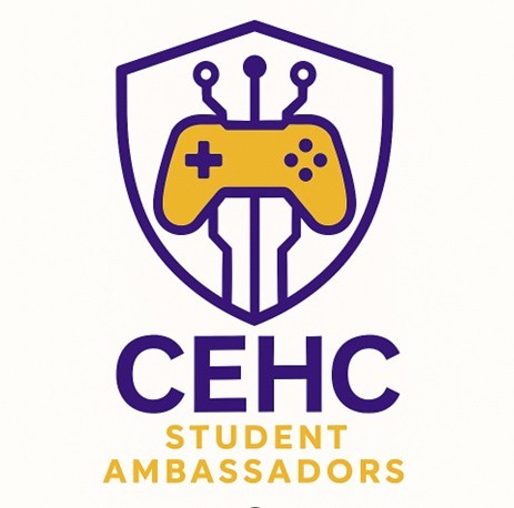CEHC Student Ambassadors - badge with joystick type controller in the middle.