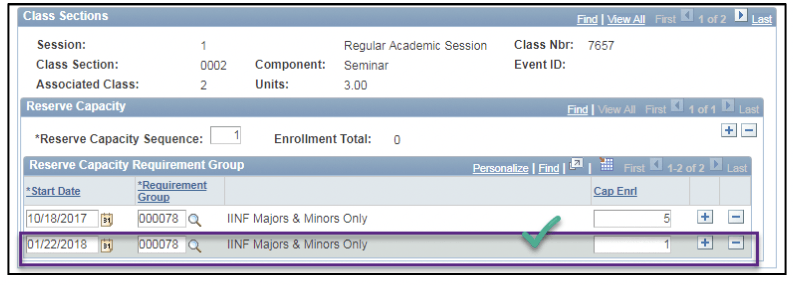 A screenshot of the PeopleSoft page, showing the actions described above in Step 5.