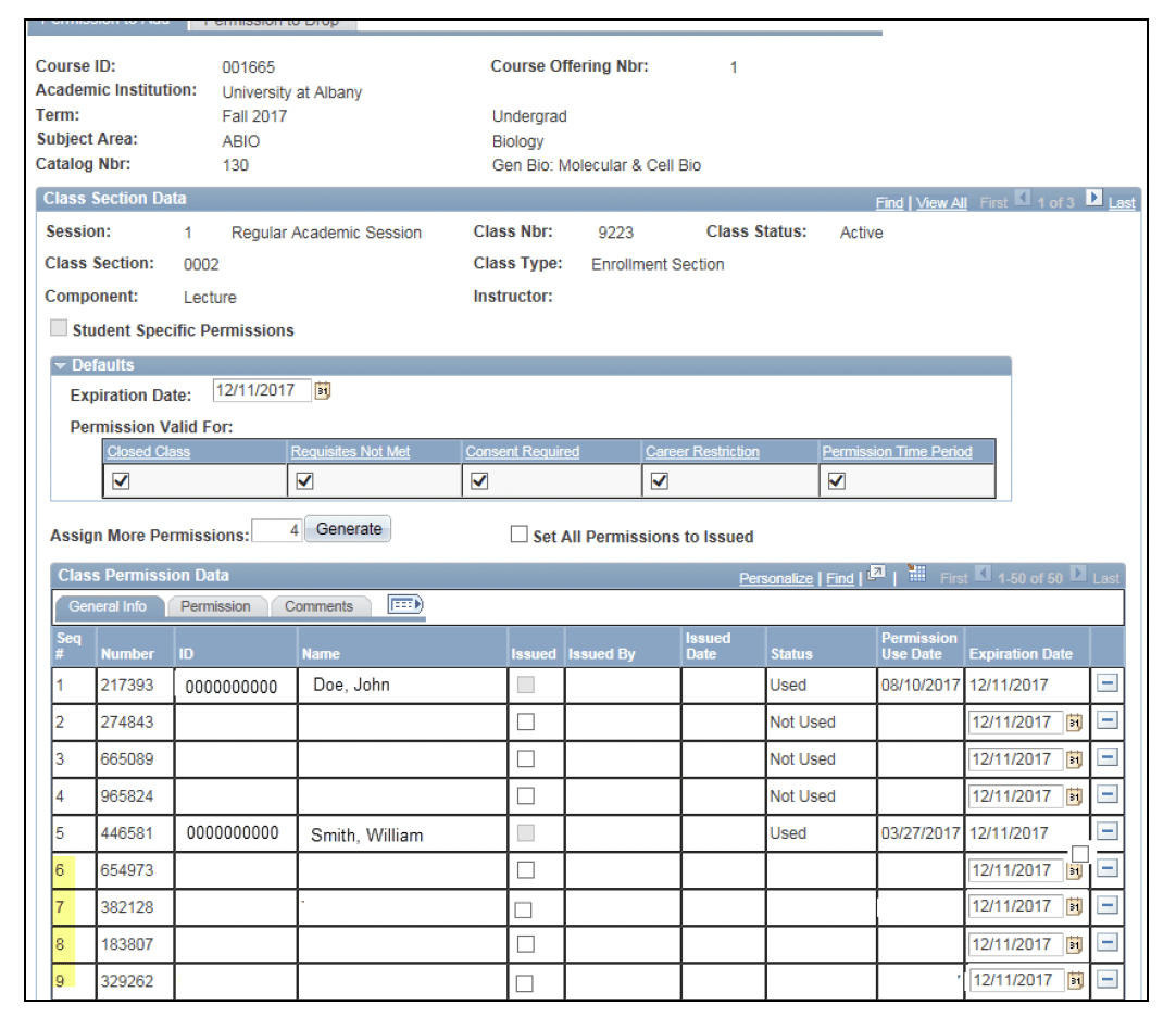 A screenshot of the PeopleSoft page, showing the actions described above in Step 10.