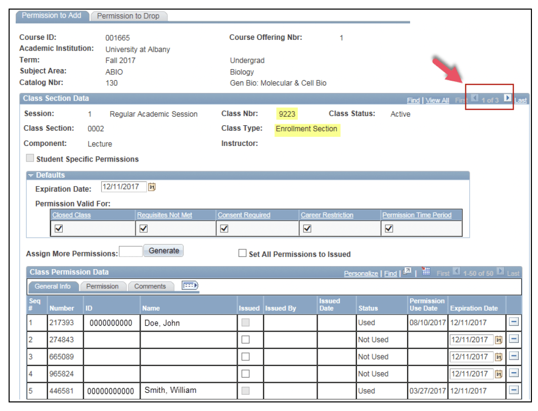 A screenshot of the PeopleSoft page, showing the actions described above in Step 8.