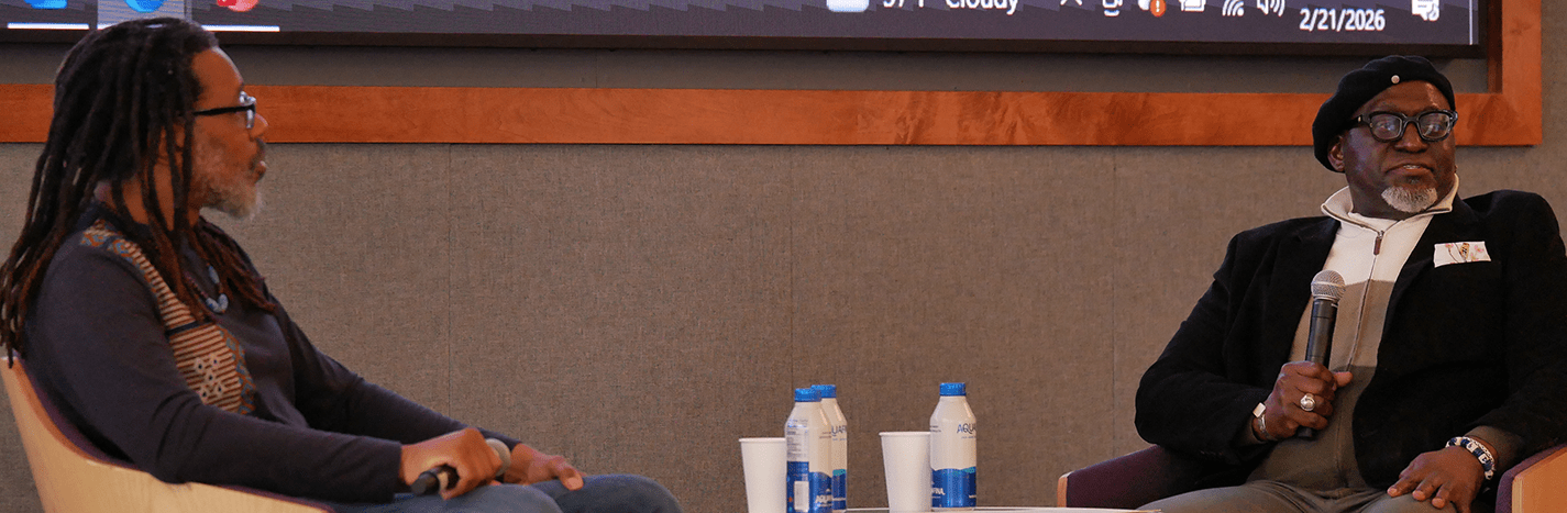 Marcus Kwame Anderson and El-Ra Radney speak at the 2026 African American Read-in.