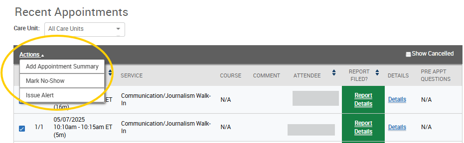 An EAB Navigate screenshot that shows the instructions described in the text immediately above the image.