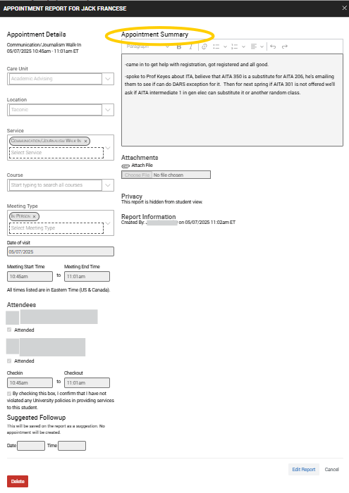 An EAB Navigate screenshot that shows the instructions described in the text immediately above the image.
