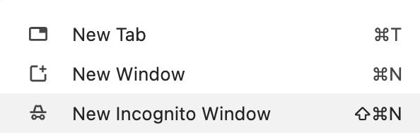 A screenshot of Google Chrome showing where in the menu New Incognito Window appears.