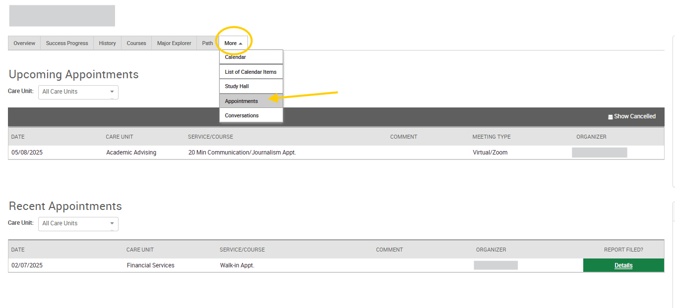 An EAB Navigate screenshot that shows the instructions described in the text immediately above the image.