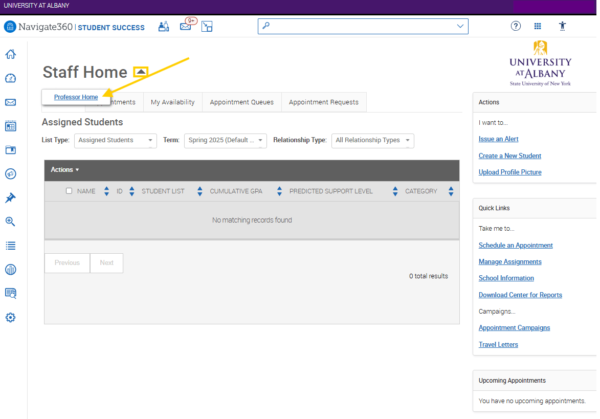 An EAB Navigate screenshot that demonstrates how to change your home screen view, as described in the text above this image.