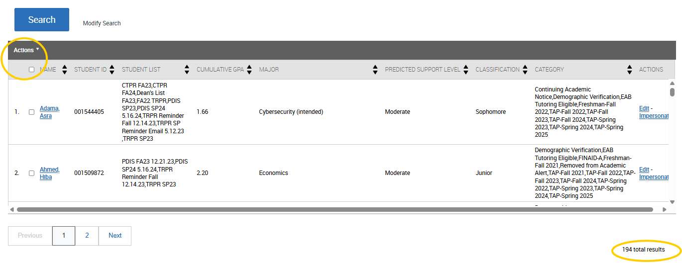 An EAB Navigate screenshot that shows the instructions described in the text immediately above the image.