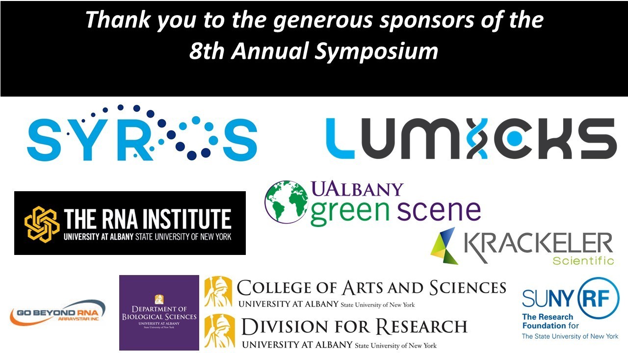 2022 RNA Institute Annual Symposium Sponsors. Access detailed alternative text directly below photo. 