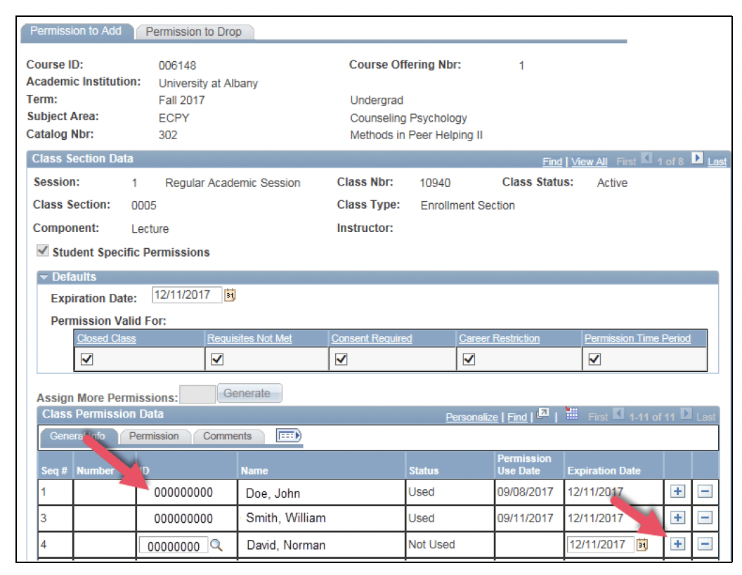 A screenshot of the PeopleSoft page, showing the actions described above in Step 11.