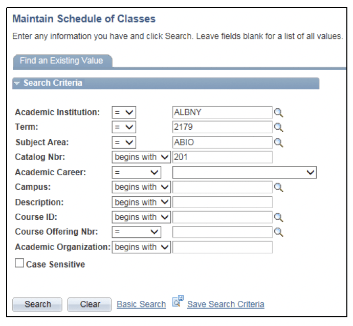 A screenshot of the PeopleSoft page, showing the actions described above in Step 2.