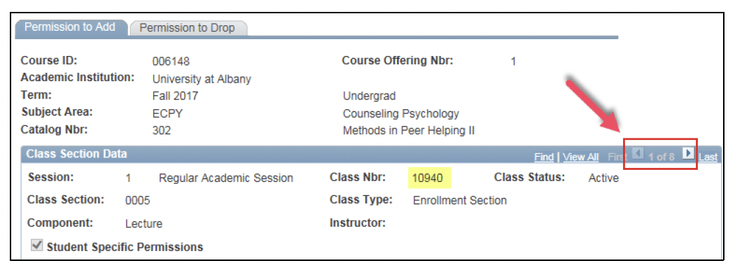 A screenshot of the PeopleSoft page, showing the actions described above in Step 9.