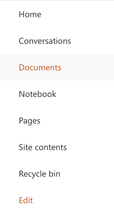 A screenshot of a SharePoint for Web Documents menu, with the Documents tab selected, as described in the text immediately above this image.