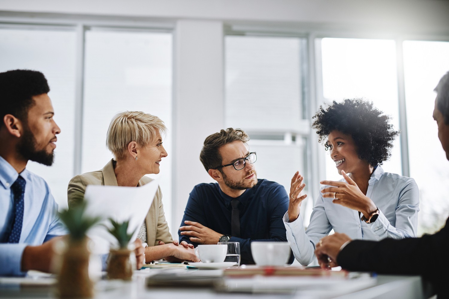 A group of professionals having a discussion.