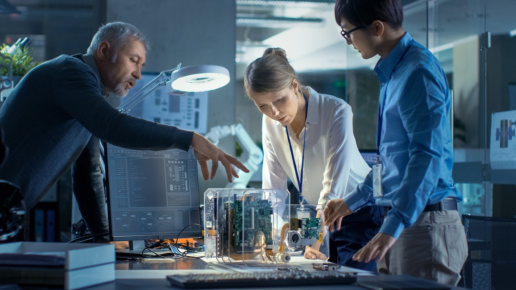 Researchers working with technology