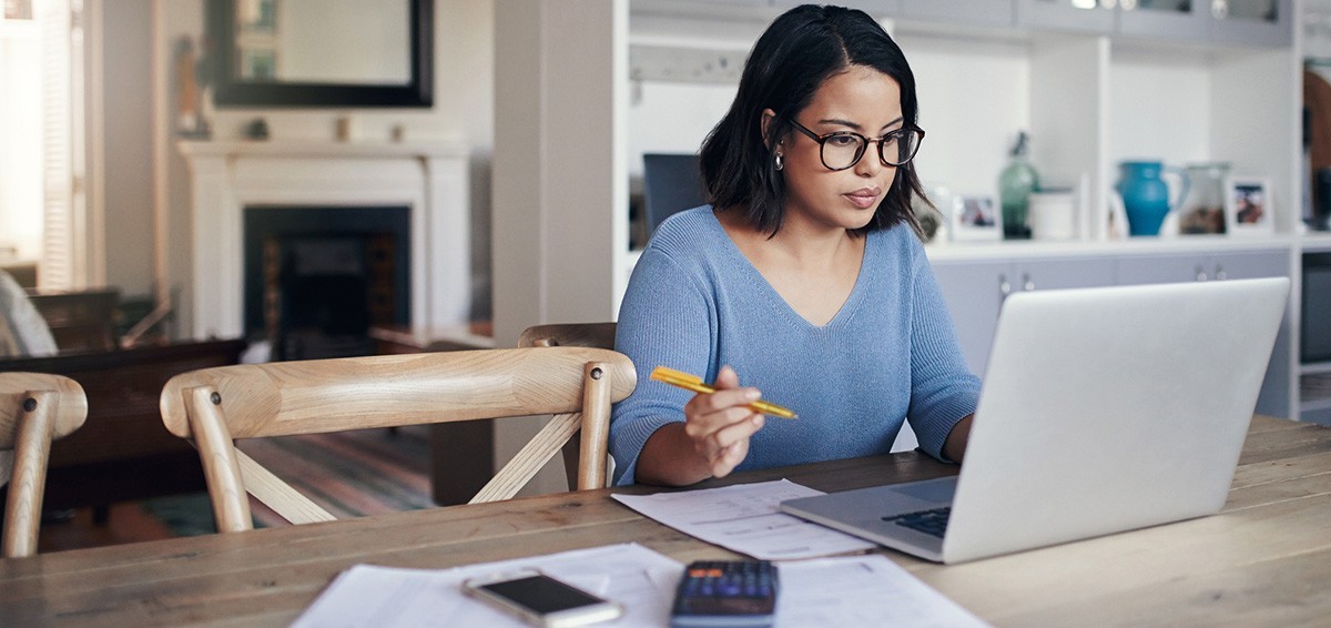 Woman studying on a laptop