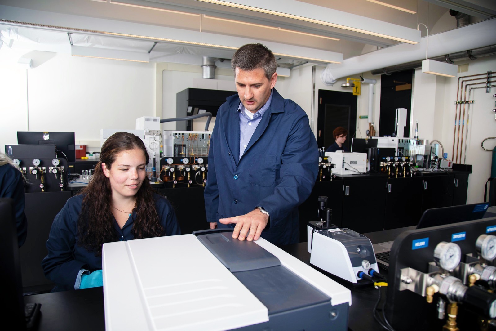 Researchers working in the UAlbany Forensic Chemistry lab