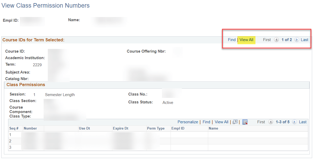 A screenshot of the PeopleSoft page, showing the actions described in the note above this photo.