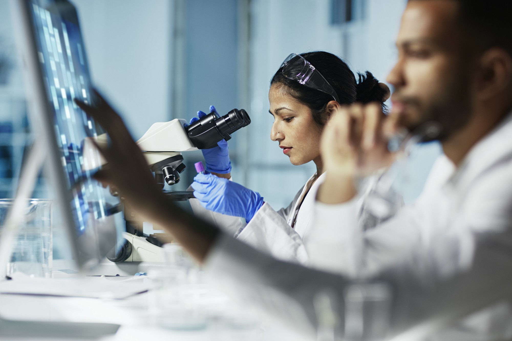 Two researchers working in a laboratory