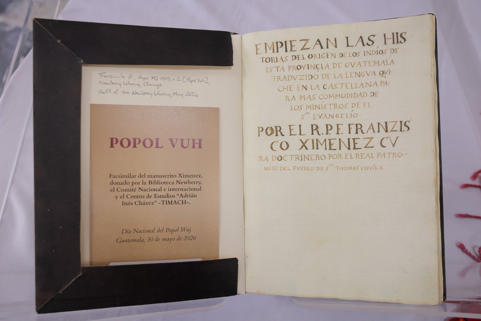 A facsimile of a manuscript prepared in the early 18th century by Dominican friar Francisco Ximénez is now on display in the National Public Library of Guatamala