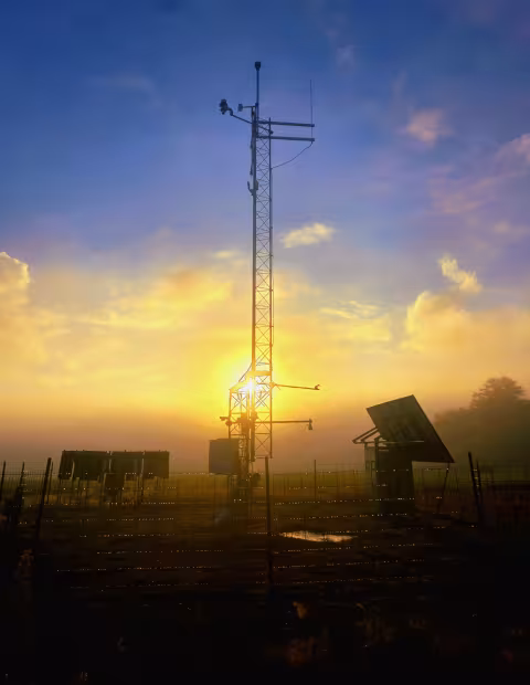 The sun rises over a Mesonet site in Gabriels, N.Y.