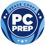 Peace Corps prep logo, which is a light blue and dark blue circle with white stars.