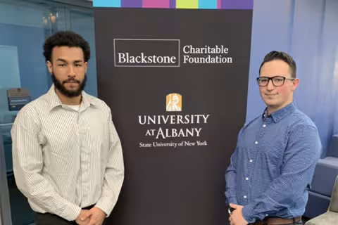 Luc and his business partner at the Blackstone Launchpad Competition.