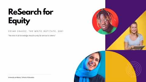 slide with white background and same text as in caption with red, yellow, purple and blue shapes containing 3 people on the right side
