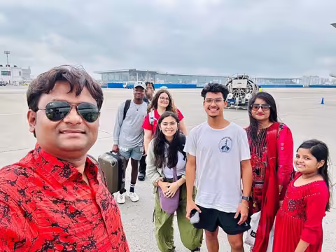 Md. Aynul Bari's NSF summer research team at the airport in Dhaka, Bengladesh.