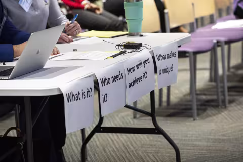 Students participate in the  2023 Quick Pitch Competition inside ETEC at UAlbany.