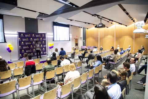 Students participate in the  2023 Quick Pitch Competition inside ETEC at UAlbany.
