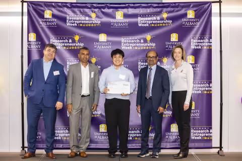 Students participate in the  2023 Quick Pitch Competition inside ETEC at UAlbany.