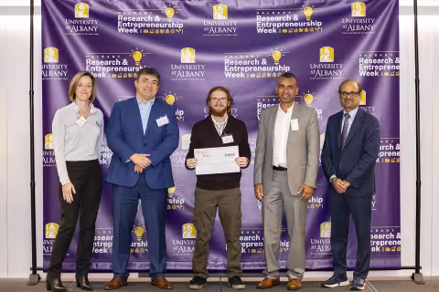 Students participate in the  2023 Quick Pitch Competition inside ETEC at UAlbany.