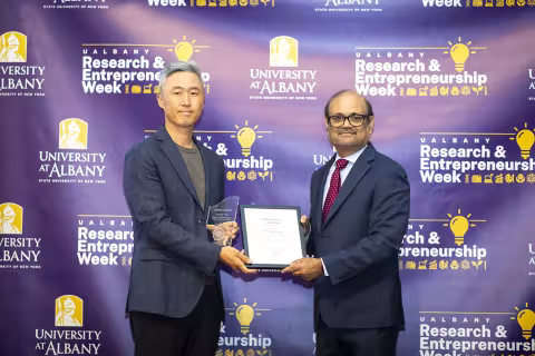 Associate Professor Woongje Sung with Vice President for Research and Economic Development Thenkurussi (Kesh) Kesavadas.