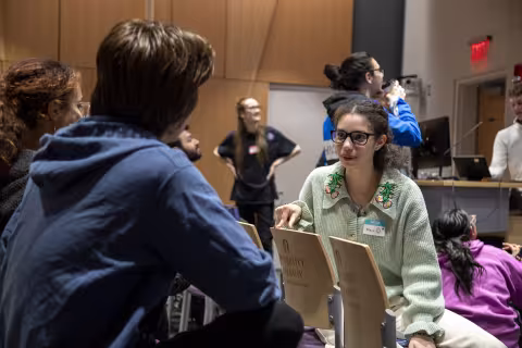 UAlbany students host the University's first-ever hackathon at the ETEC building on April 13, 2024.
