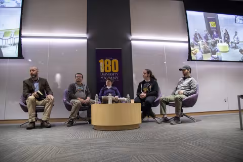 UAlbany students host the University's first-ever hackathon at the ETEC building on April 13, 2024.