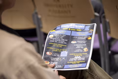 UAlbany students host the University's first-ever hackathon at the ETEC building on April 13, 2024.