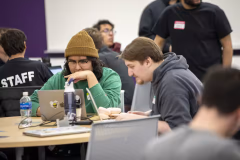 UAlbany students host the University's first-ever hackathon at the ETEC building on April 13, 2024.