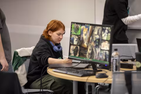 UAlbany students host the University's first-ever hackathon at the ETEC building on April 13, 2024.