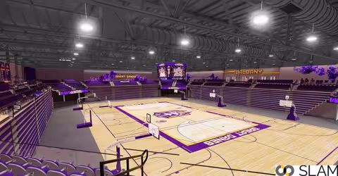 Computer rendering of the new basketball court with bleachers closed