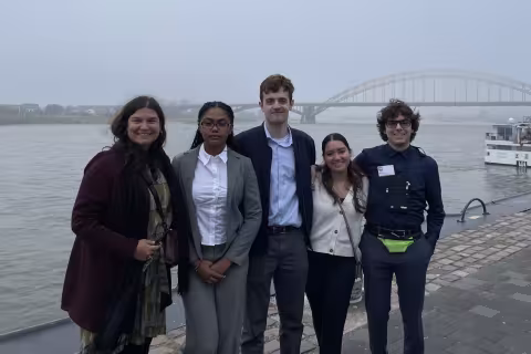 Susan Appe with Rockefeller College students Alexsis Romain, Riley F. Flint, Kayla-Jay Soriano, and Neil Heriot.