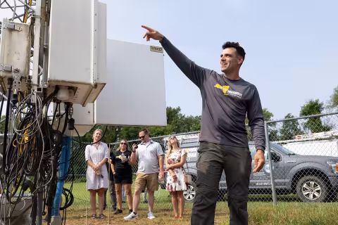 Mesonet tech Nick Farruggio offers a site tour from Schuylerville.