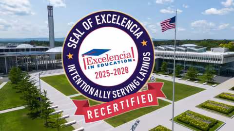 Seal of Excelencia logo in photo of UAlbany's Uptown Campus