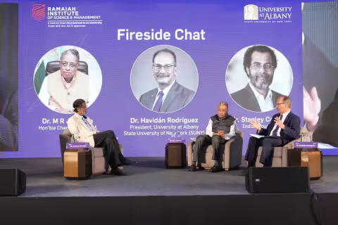 President Rodriguez speaks with RISM Chancellor Jayaram