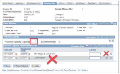 A screenshot of the PeopleSoft page, showing the incorrect way to add an additional reserve.