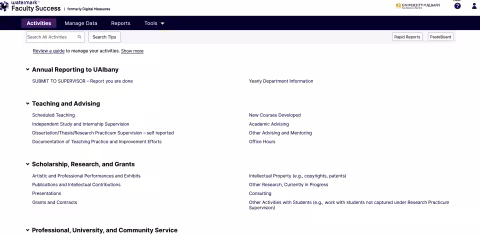 Main menu of the Faculty Success System 