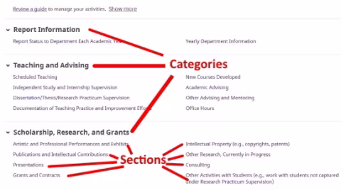 Categories and sections