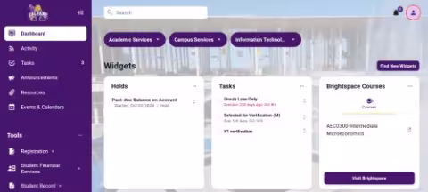a screenshot of a computer dashboard showing bottons that say academic services, capus services and information technology.