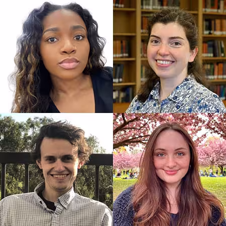 Four students featured in the Philosophy alumni student spotlight smiling. 
