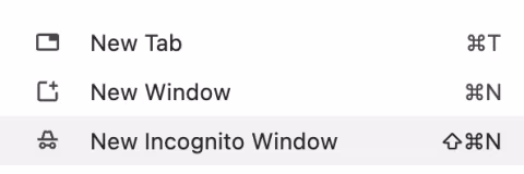 A screenshot of Google Chrome showing where in the menu New Incognito Window appears.