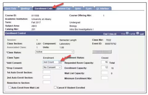 A screenshot of the PeopleSoft page, showing the actions described above in Step 4.
